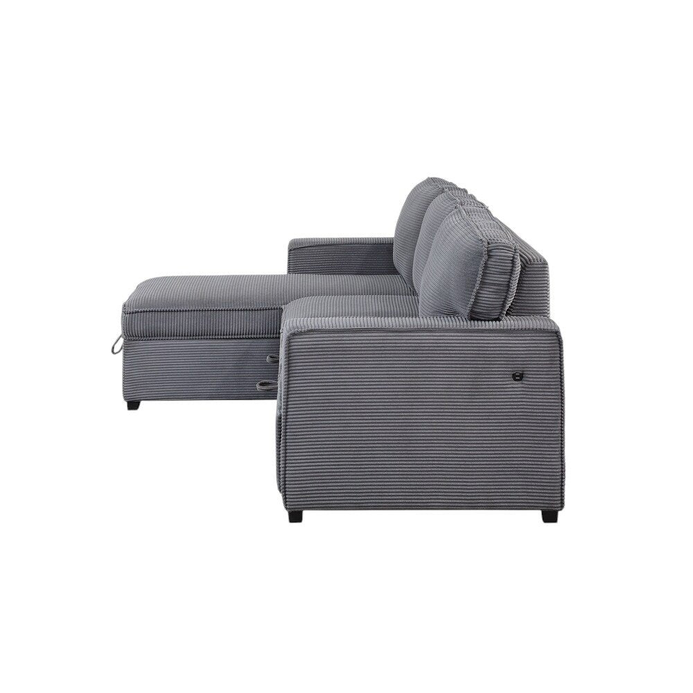 92" Light Gray Sleeper USB Sleeper Sofa And Toss Pillow With Black Legs