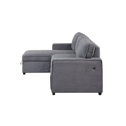92" Light Gray Sleeper USB Sleeper Sofa And Toss Pillow With Black Legs