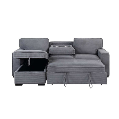92" Light Gray Sleeper USB Sleeper Sofa And Toss Pillow With Black Legs