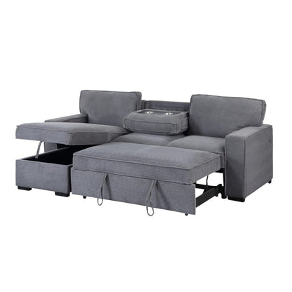 92" Light Gray Sleeper USB Sleeper Sofa And Toss Pillow With Black Legs