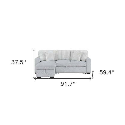 92" Gray And White Fabric Sleeper USB Sleeper Sofa With Toss Pillow
