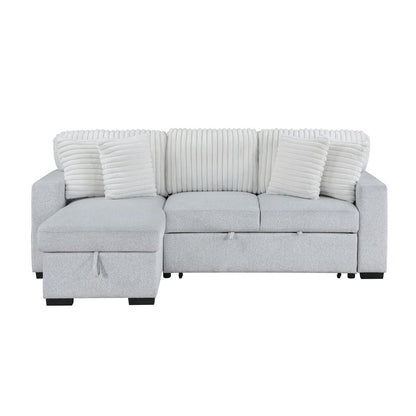 92" Gray And White Fabric Sleeper USB Sleeper Sofa With Toss Pillow