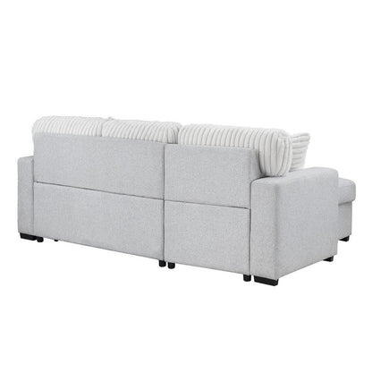 92" Gray And White Fabric Sleeper USB Sleeper Sofa With Toss Pillow