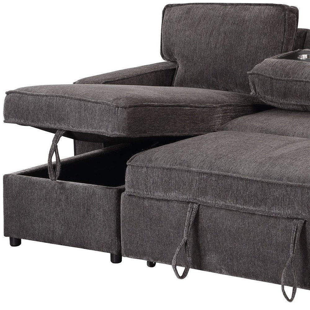 92" Dark Gray Upholstered Sleeper USB Sleeper Sofa With Toss Pillow