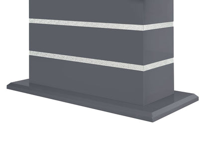 24" Dark Gray and Silver Faux Crystals Glass and Wood Square Pedestal End Table