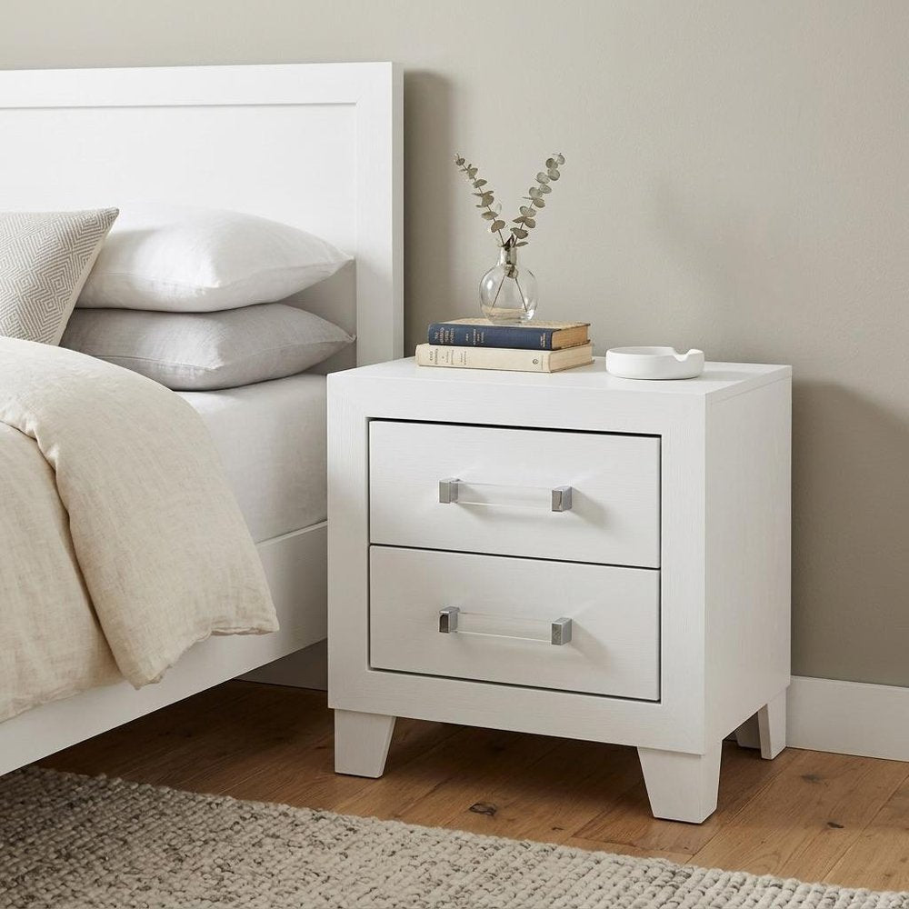 22" White Two Drawer Wood Nightstand