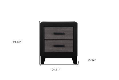 22" Black And Gray Wood Two Drawer Nightstand