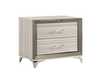 25" Silver And White Wood Lighted Two Drawer Nightstand