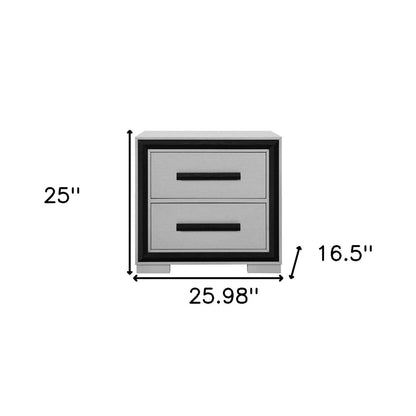 25" Gray and Black Two Drawer Wood Nightstand