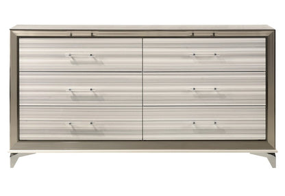 64" White And Silver Wood Six Drawer Double Dresser