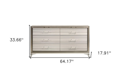 64" White And Silver Wood Six Drawer Double Dresser