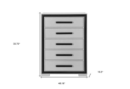 48" Gray And Black Wood Five Drawer Dresser