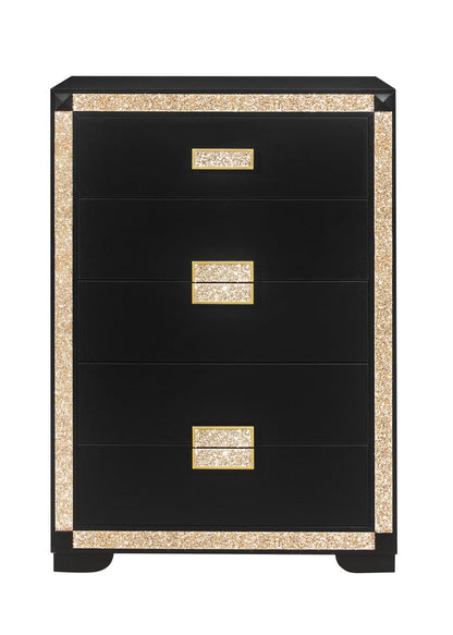 48" Black And Gold Faux Crystal Bling Wood Six Drawer Dresser