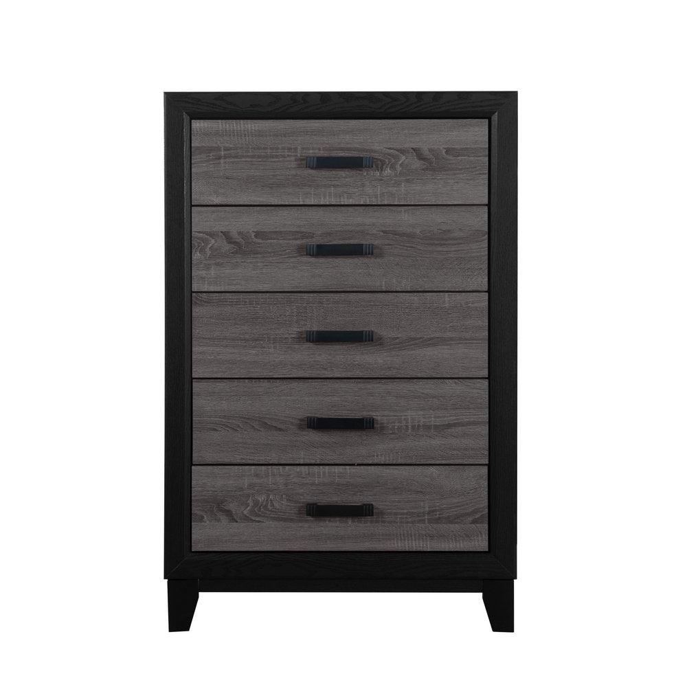 32" Black And Gray Wood Five Drawer Dresser