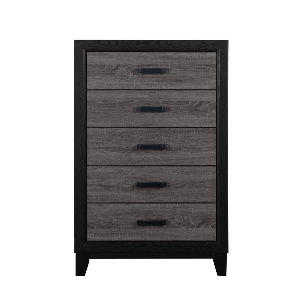 32" Black And Gray Wood Five Drawer Dresser
