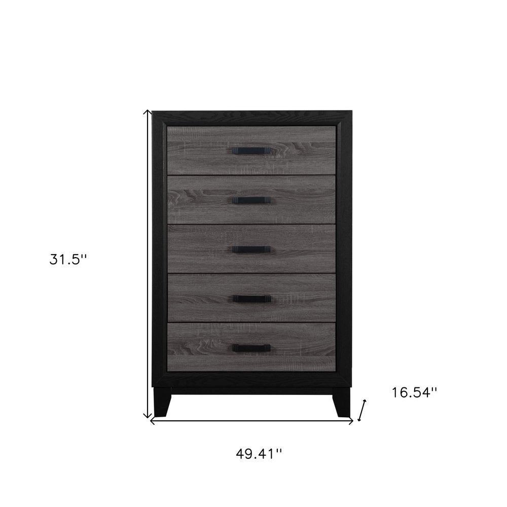 32" Black And Gray Wood Five Drawer Dresser