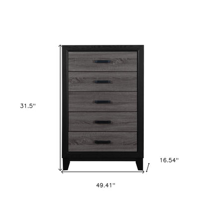 32" Black And Gray Wood Five Drawer Dresser