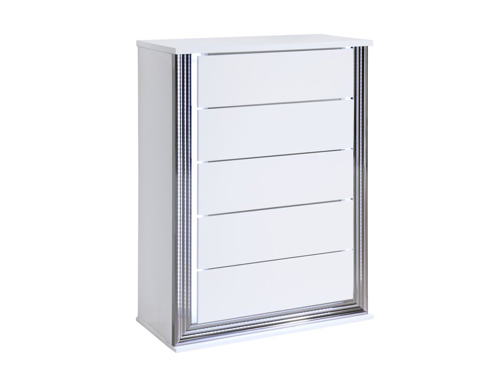49" White Wood Lighted Five Drawer Dresser