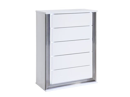49" White Wood Lighted Five Drawer Dresser