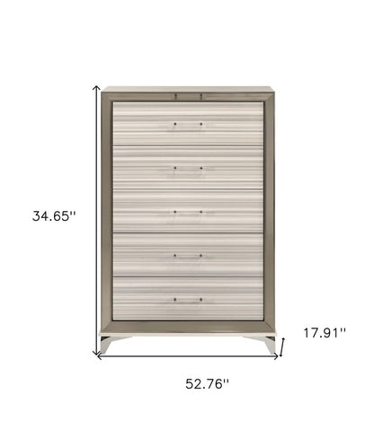 53" Beige And White Wood Lighted Five Drawer Dresser