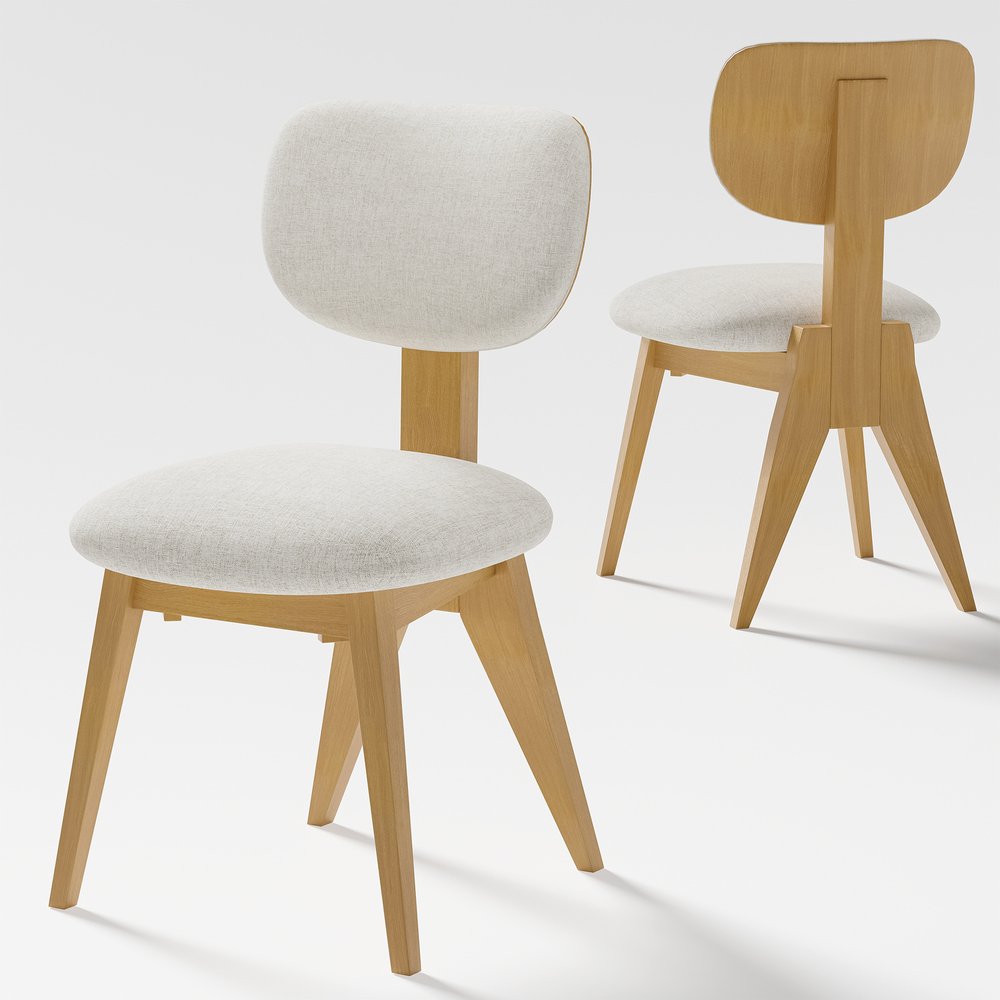 Set of Two Beige and Natural Fabric Dining Side Chairs