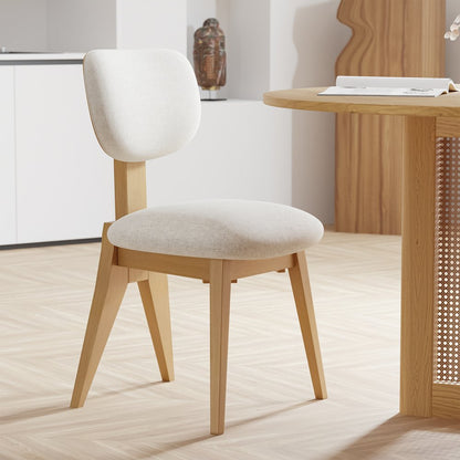 Set of Two Beige and Natural Fabric Dining Side Chairs