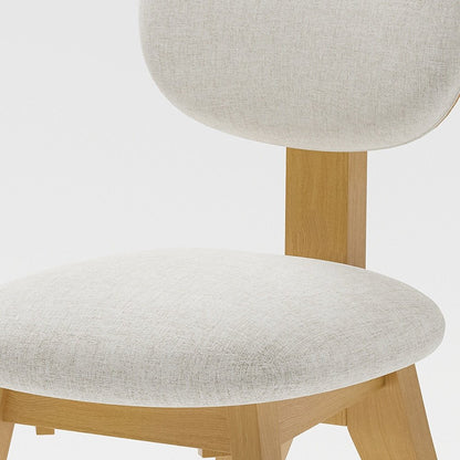 Set of Two Beige and Natural Fabric Dining Side Chairs