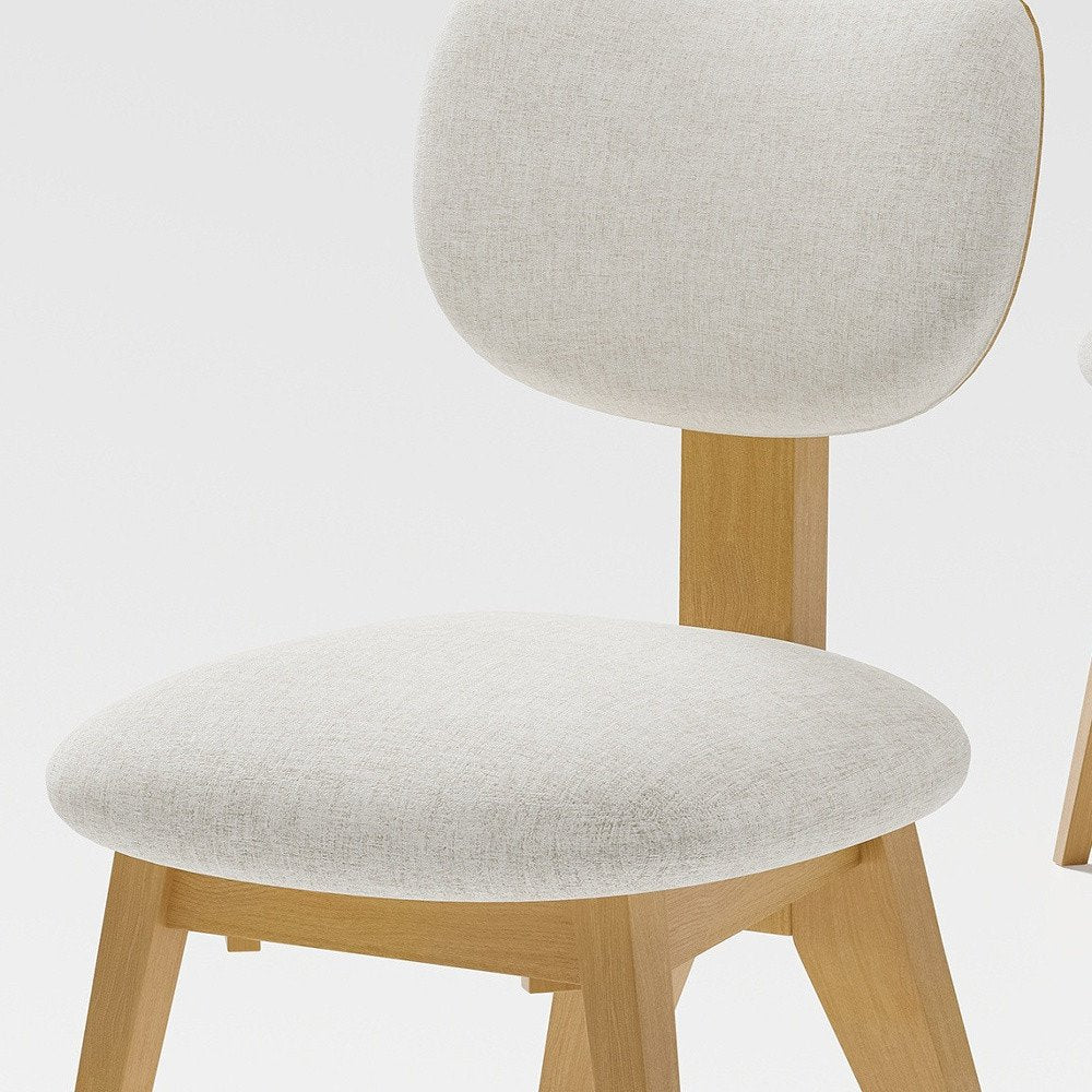 Set of Two Beige and Natural Fabric Dining Side Chairs