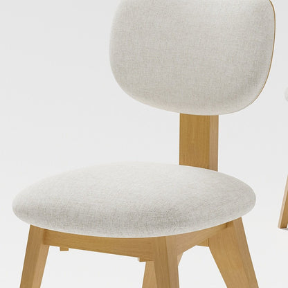 Set of Two Beige and Natural Fabric Dining Side Chairs