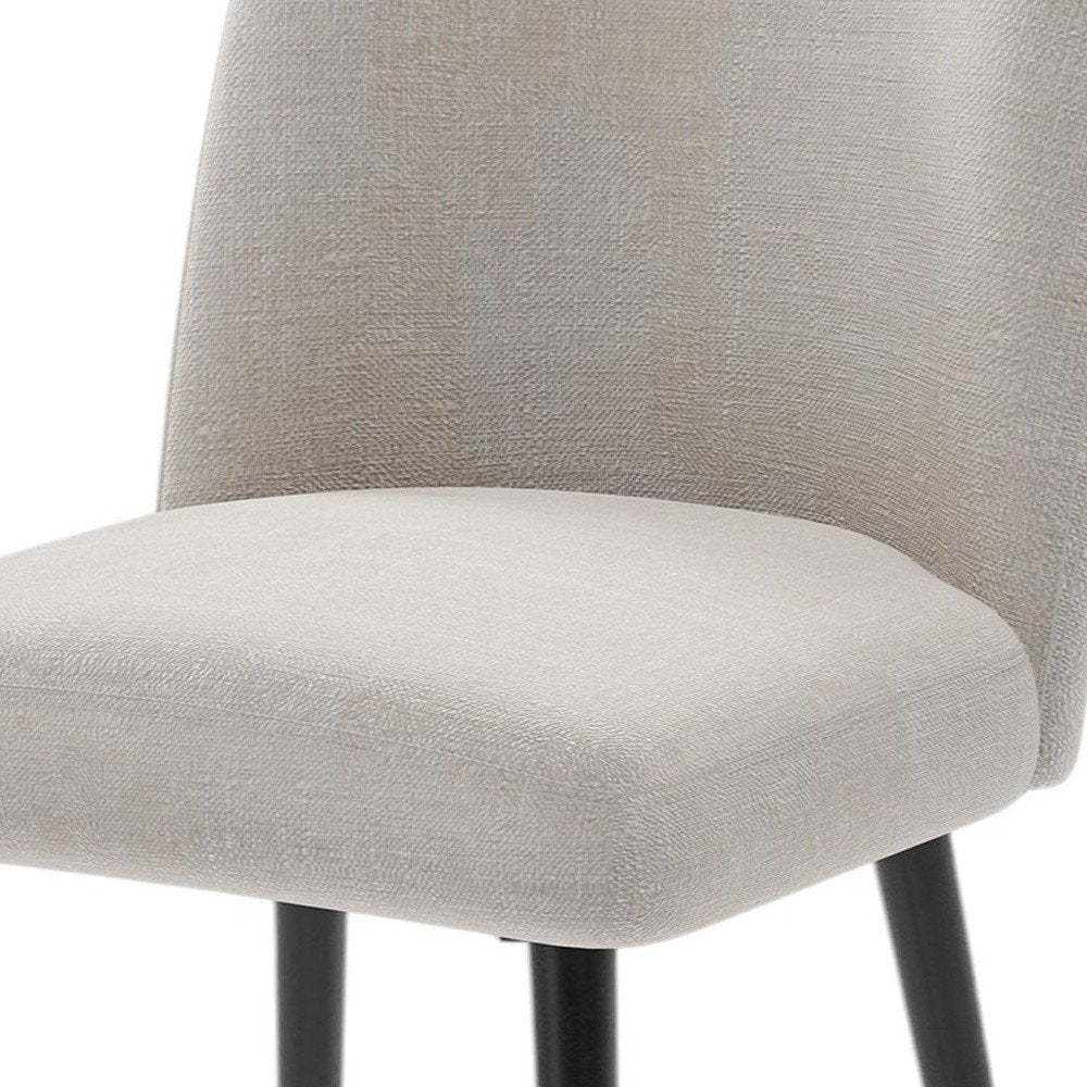 Set of Two Beige And Black Upholstered Fabric Dining Side Chairs