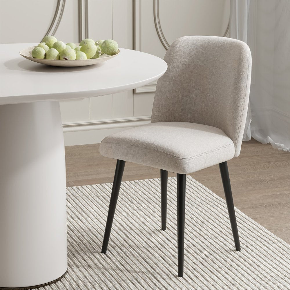 Set of Two Beige And Black Upholstered Fabric Dining Side Chairs