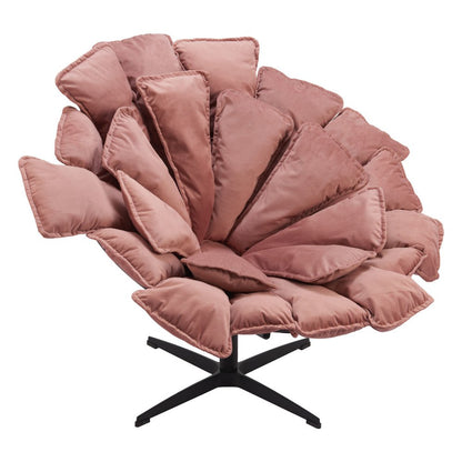 42" Pink And Black Velvet And Upholstered Swivel Side Chair
