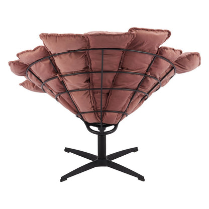 42" Pink And Black Velvet And Upholstered Swivel Side Chair