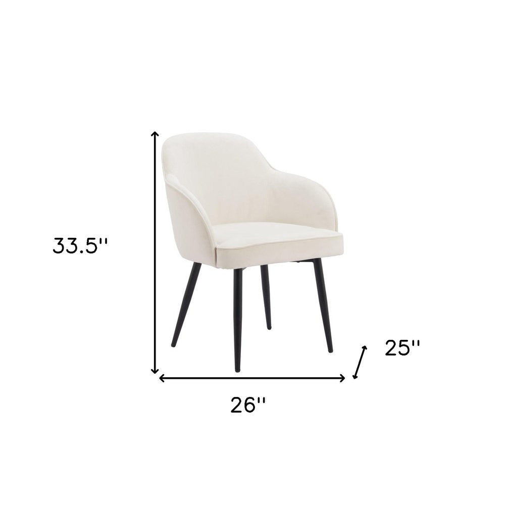 Set of Two Ivory and Black Velvet Dining Arm Chairs