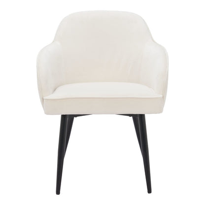 Set of Two Ivory and Black Velvet Dining Arm Chairs