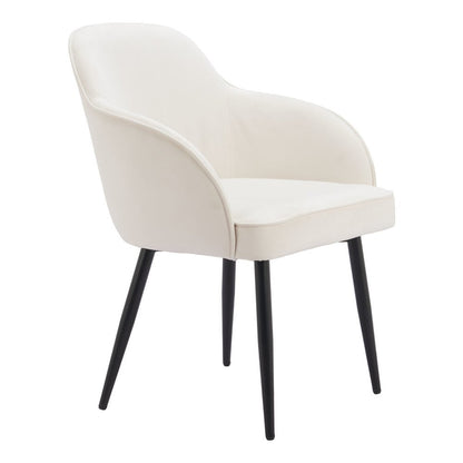 Set of Two Ivory and Black Velvet Dining Arm Chairs