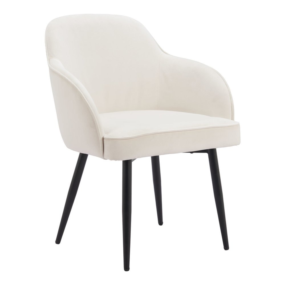 Set of Two Ivory and Black Velvet Dining Arm Chairs
