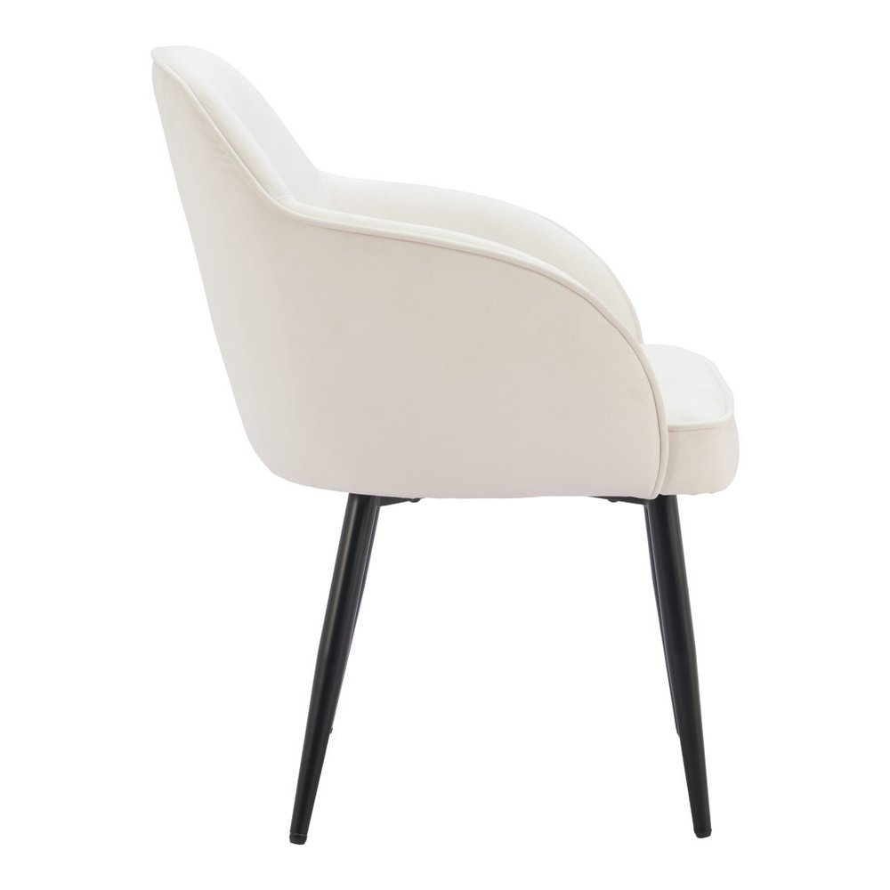 Set of Two Ivory and Black Velvet Dining Arm Chairs