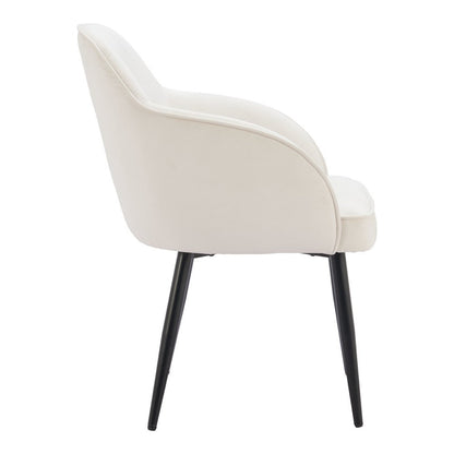 Set of Two Ivory and Black Velvet Dining Arm Chairs