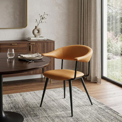 Brown and Black Faux Leather Open Back Dining Arm Chair