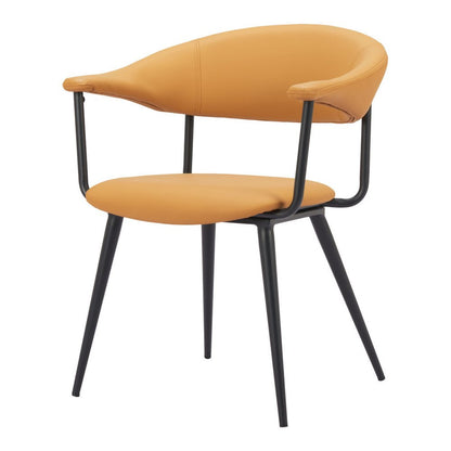Brown and Black Faux Leather Open Back Dining Arm Chair