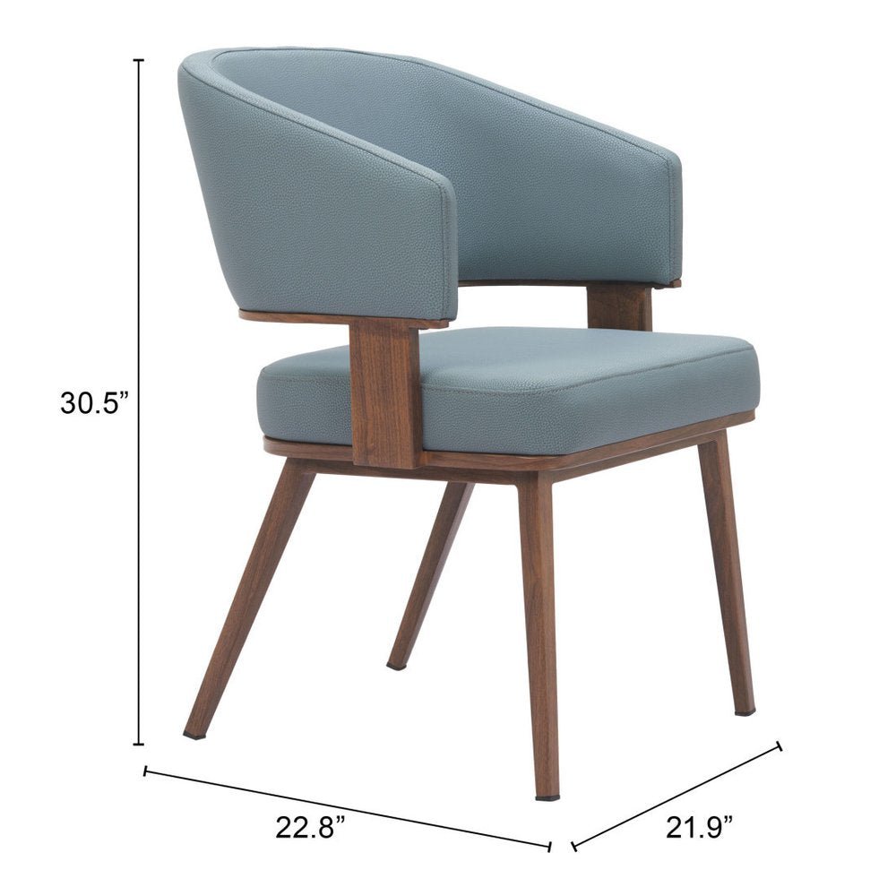 Gray and Walnut Faux Leather Open Back Dining Arm Chair