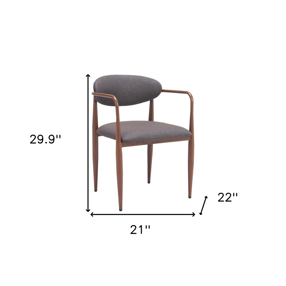 Set of Two Gray and Brown Upholstery Open Back Dining Arm Chairs