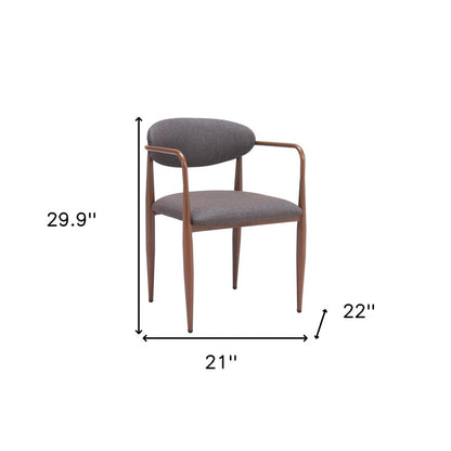 Set of Two Gray and Brown Upholstery Open Back Dining Arm Chairs