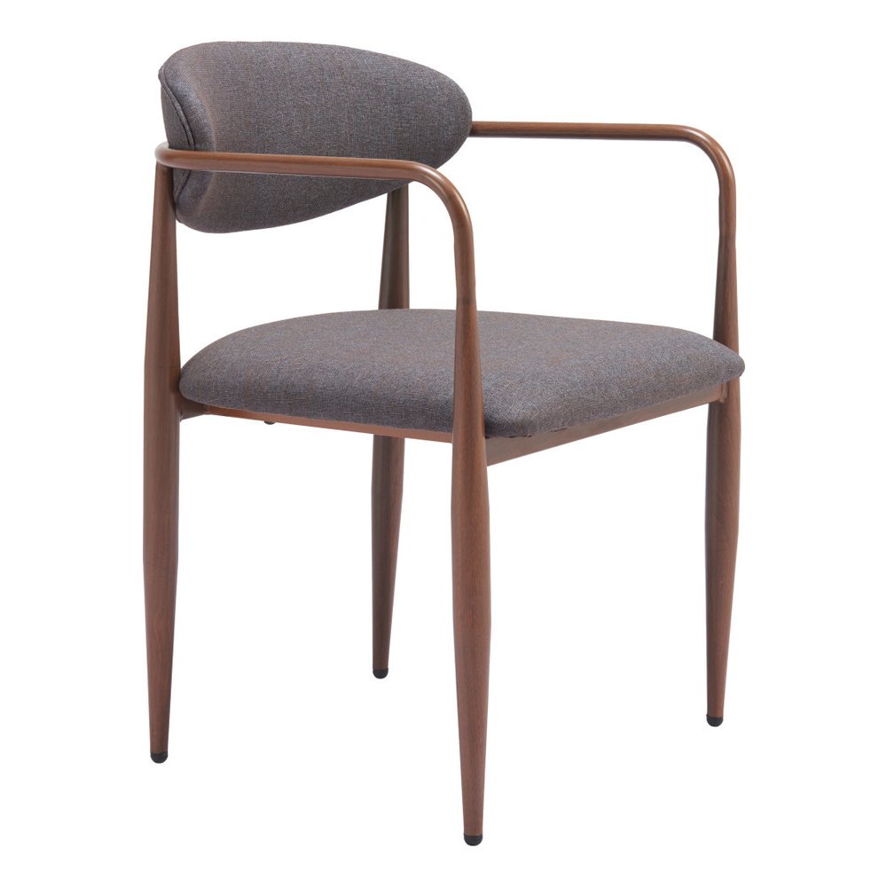 Set of Two Gray and Brown Upholstery Open Back Dining Arm Chairs
