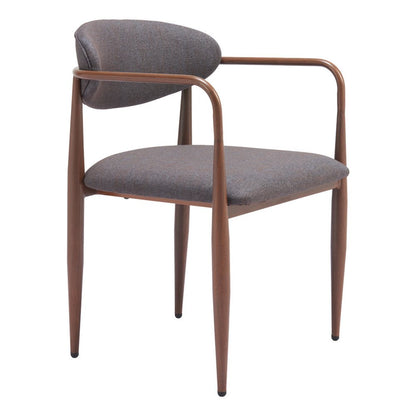 Set of Two Gray and Brown Upholstery Open Back Dining Arm Chairs