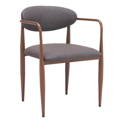 Set of Two Gray and Brown Upholstery Open Back Dining Arm Chairs
