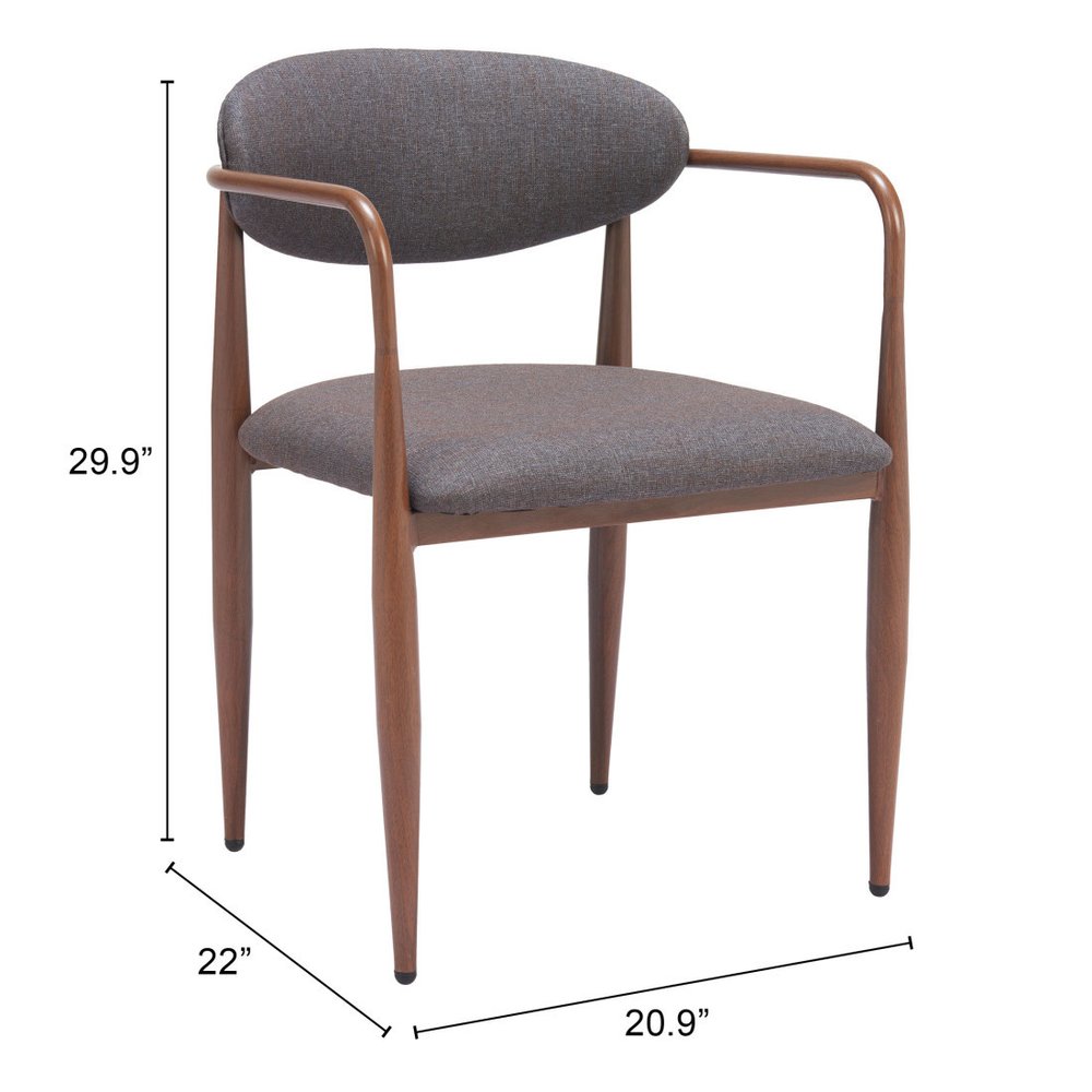 Set of Two Gray and Brown Upholstery Open Back Dining Arm Chairs