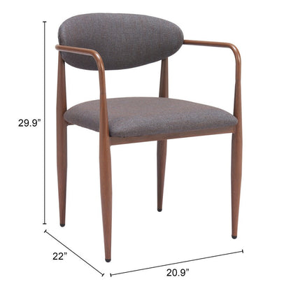 Set of Two Gray and Brown Upholstery Open Back Dining Arm Chairs