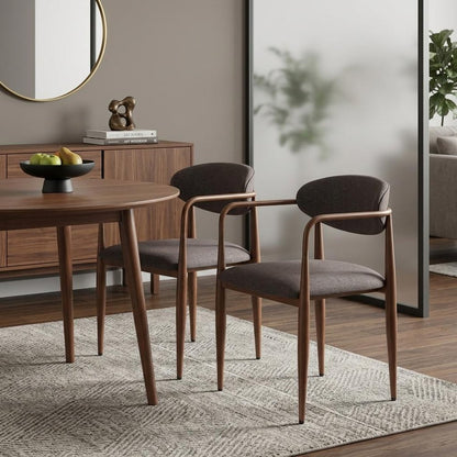 Set of Two Gray and Brown Upholstery Open Back Dining Arm Chairs